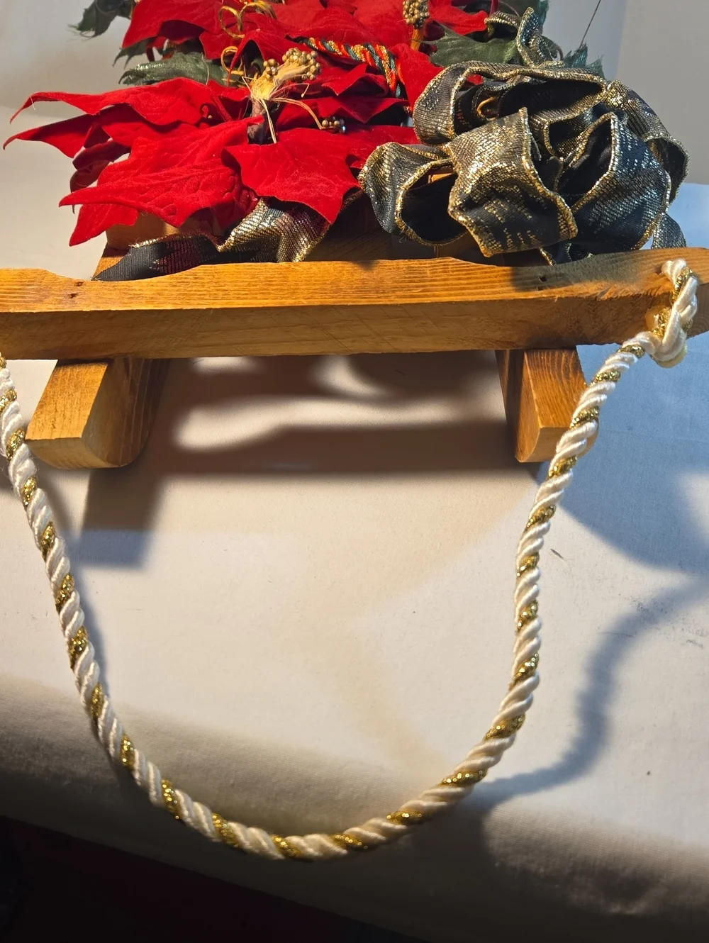 Holiday Poinsettia Sled Garland - Red